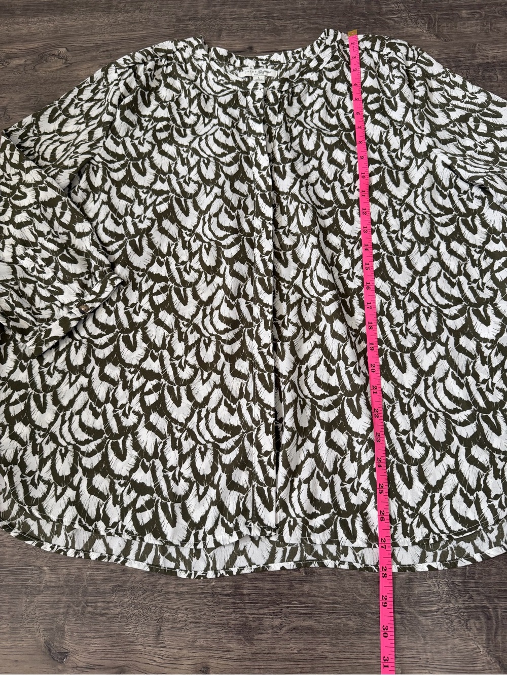 Jachs Girlfriend Contemporary Blouse L Olive Print Relaxed Fit Top - Picture 12 of 14
